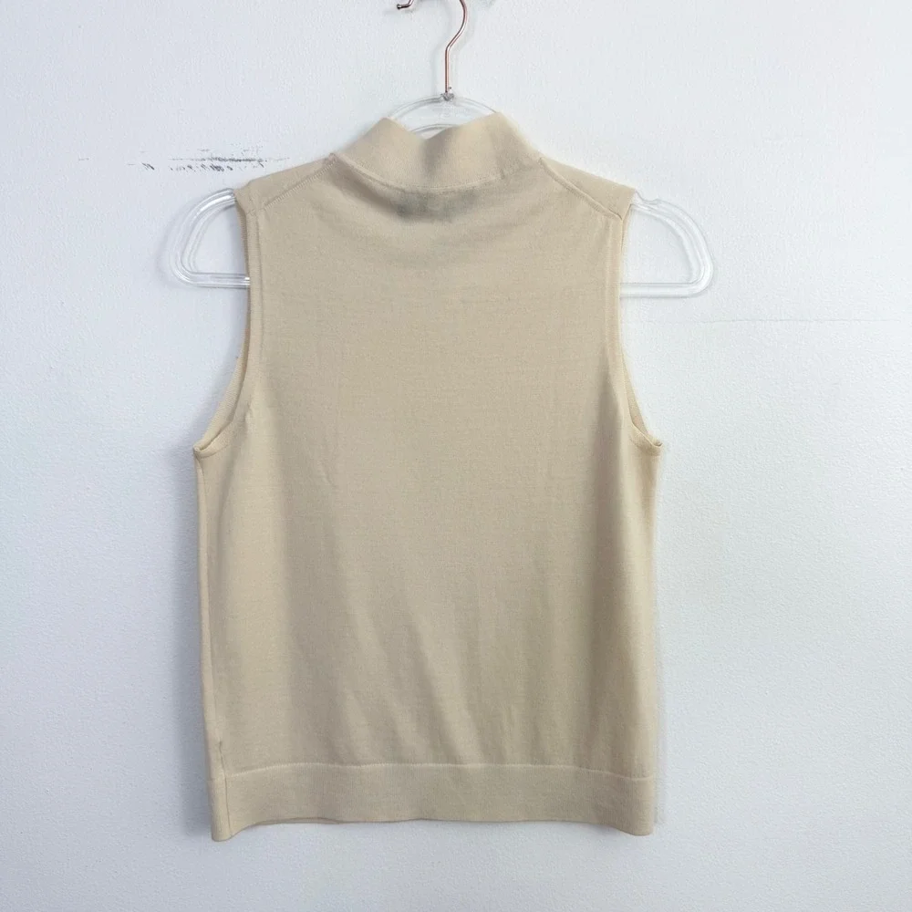 Theory Regal Wool Mock Neck Sweater Shell Ivory Sleeveless Knit Top M